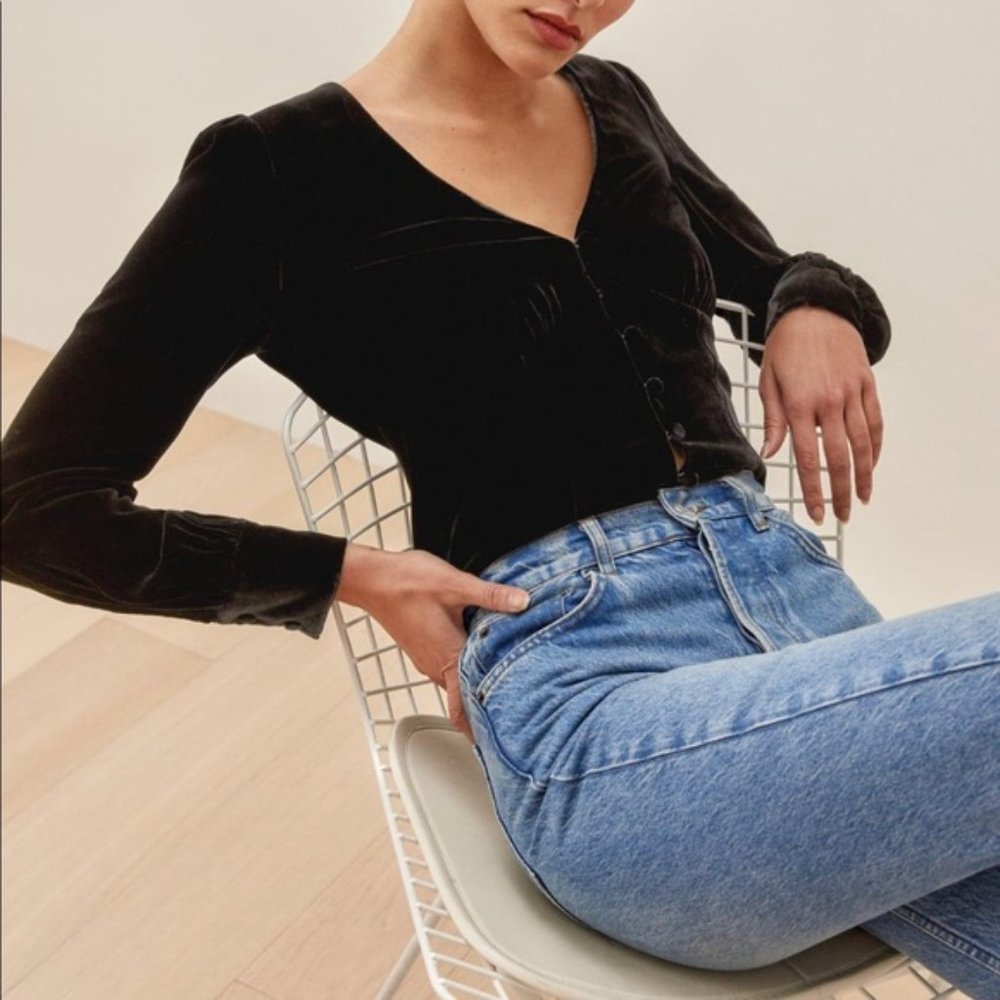 Brand New Reformation Velvet Seraphine Top, 0